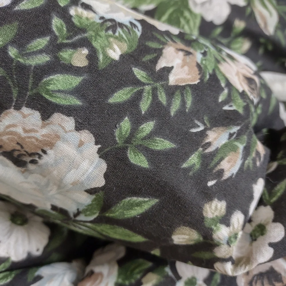 Vintage Black Floral Comforter Set with Cream and Green Blooms
